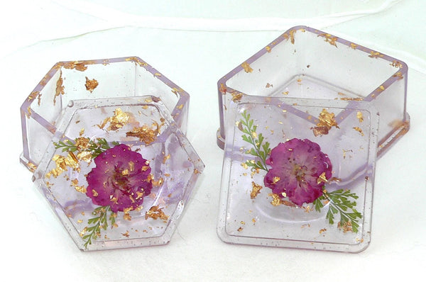 Handmade Dried Flower Trinket Box Set of Two – Rose Tinted Decorative Storage for Jewelry & Keepsakes