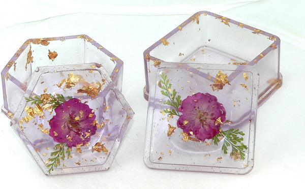 Handmade Dried Flower Trinket Box Set of Two – Rose Tinted Decorative Storage for Jewelry & Keepsakes