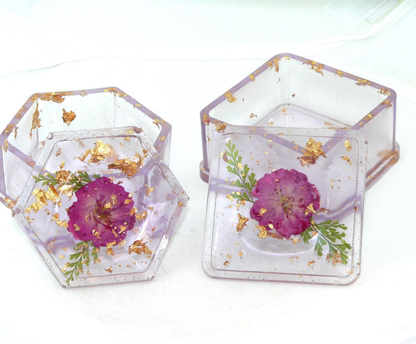 Handmade Dried Flower Trinket Box Set of Two – Rose Tinted Decorative Storage for Jewelry & Keepsakes