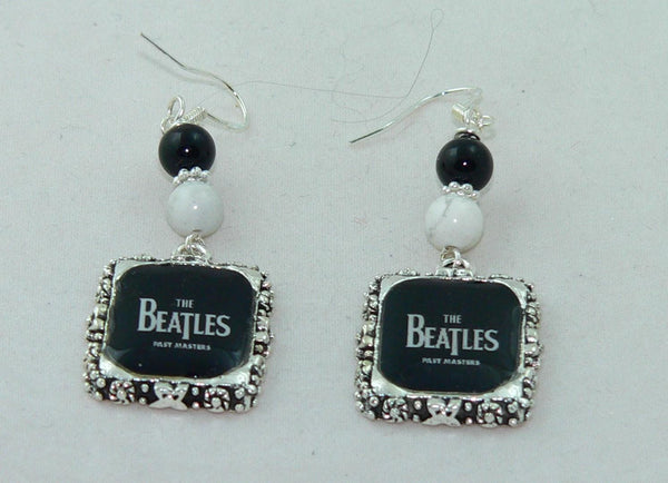 The Beatles Past Master Earrings The Beatles Altered Art Earrings with Onyx & Howlite, Unique Beatles Gift for Her, Music Lover Accessory