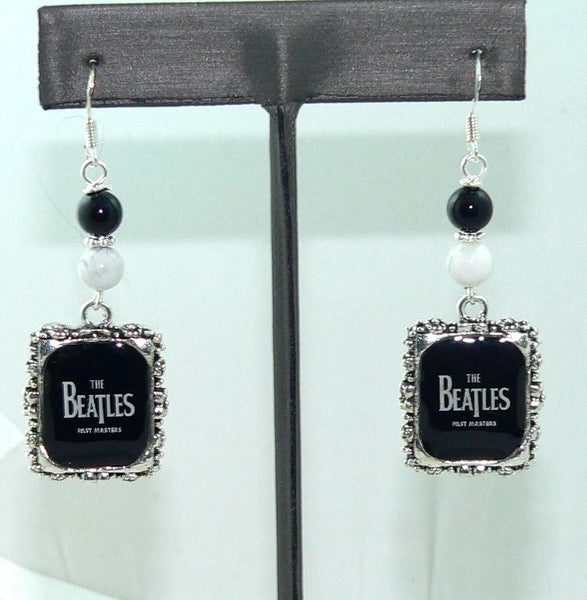 The Beatles Past Master Earrings The Beatles Altered Art Earrings with Onyx & Howlite, Unique Beatles Gift for Her, Music Lover Accessory