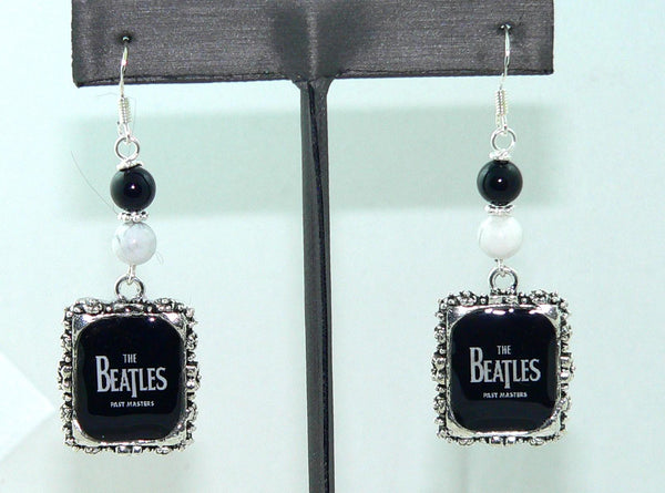 The Beatles Past Master Earrings The Beatles Altered Art Earrings with Onyx & Howlite, Unique Beatles Gift for Her, Music Lover Accessory