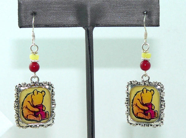 Classic Winnie the Pooh Earrings: Disney-Inspired Coral & Jasper Bead Jewelry for Collectors