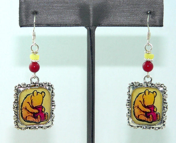 Classic Winnie the Pooh Earrings: Disney-Inspired Coral & Jasper Bead Jewelry for Collectors