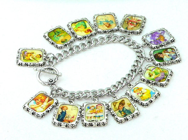Vintage Easter Charm Bracelet: Unique Handmade Altered Art Jewelry for Spring Holiday Gifting