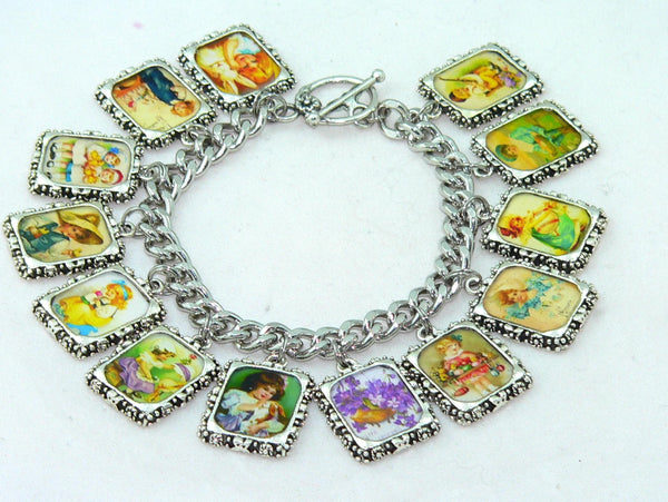 Vintage Easter Charm Bracelet: Unique Handmade Altered Art Jewelry for Spring Holiday Gifting
