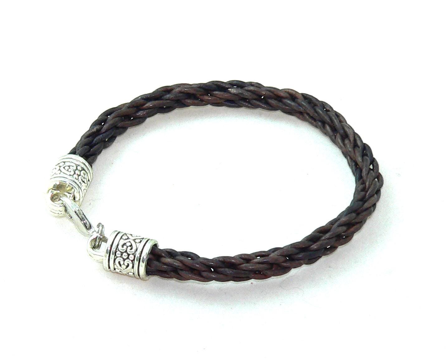 Handcrafted Genuine Leather Bracelet Silver Beaded Design for Men | Stylish Leather Jewelry Accessory Unisex Leather Bracelet