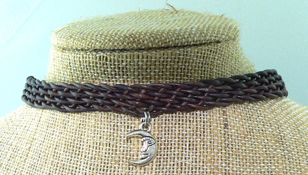 Celestial Leather Choker: Star & Moon Boho Necklace for Women - Handmade Bohemian Jewelry