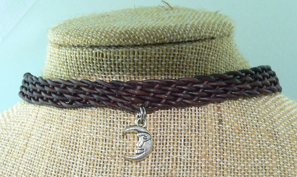 Celestial Leather Choker: Star & Moon Boho Necklace for Women - Handmade Bohemian Jewelry