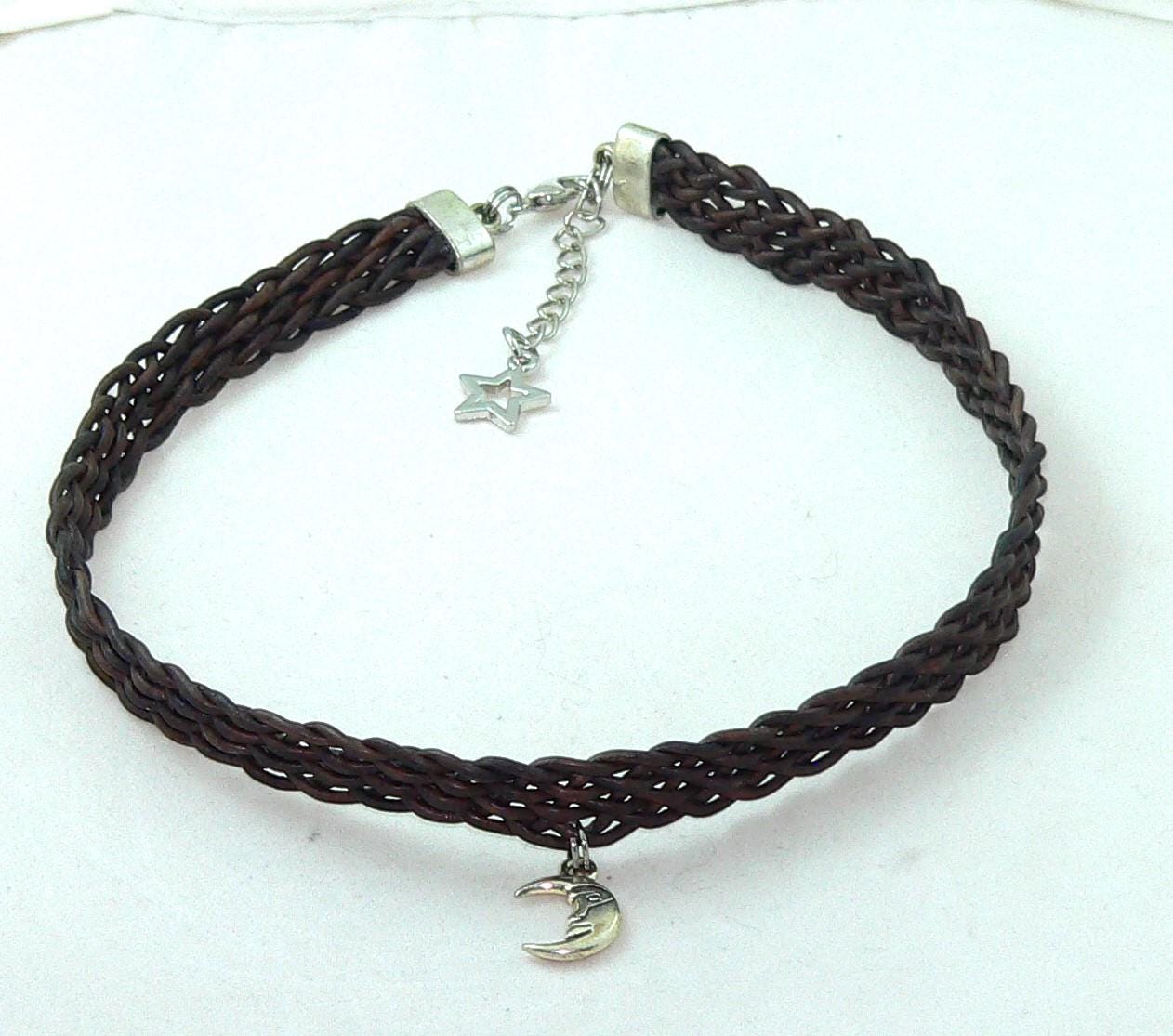 Celestial Leather Choker: Star & Moon Boho Necklace for Women - Handmade Bohemian Jewelry