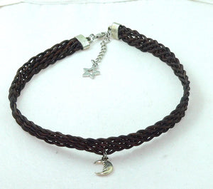 Celestial Leather Choker: Star & Moon Boho Necklace for Women - Handmade Bohemian Jewelry