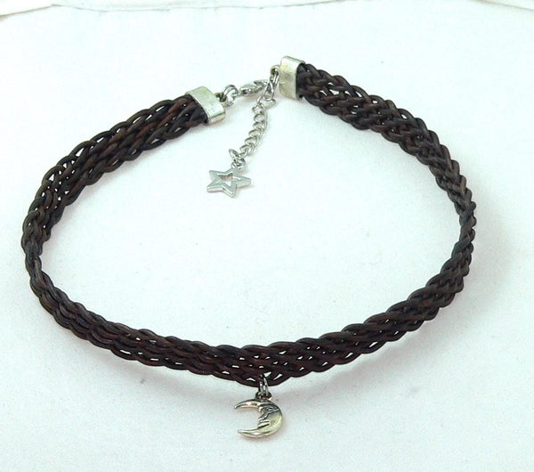 Celestial Leather Choker: Star & Moon Boho Necklace for Women - Handmade Bohemian Jewelry