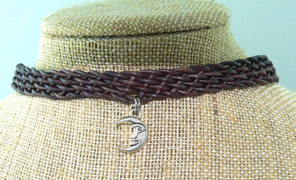 Celestial Leather Choker: Star & Moon Boho Necklace for Women - Handmade Bohemian Jewelry