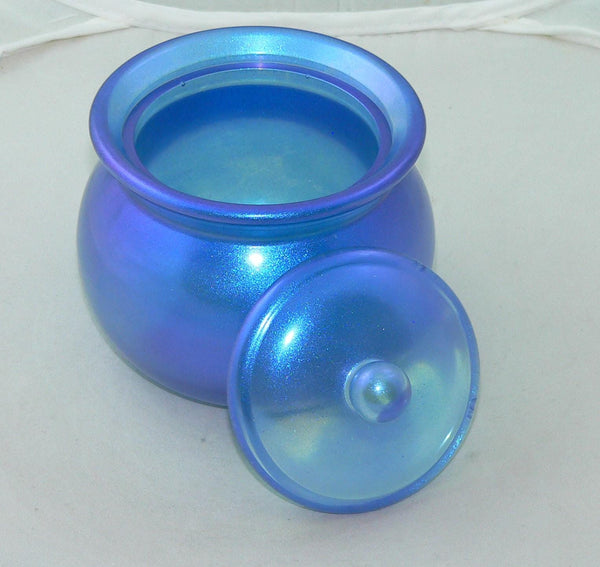 Small Shimmering Blue Container for Makeup & Jewelry Storage Chic Vintage Style Decor Organizer Great Bathroom Accessory