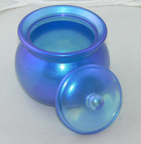 Small Shimmering Blue Container for Makeup & Jewelry Storage Chic Vintage Style Decor Organizer Great Bathroom Accessory