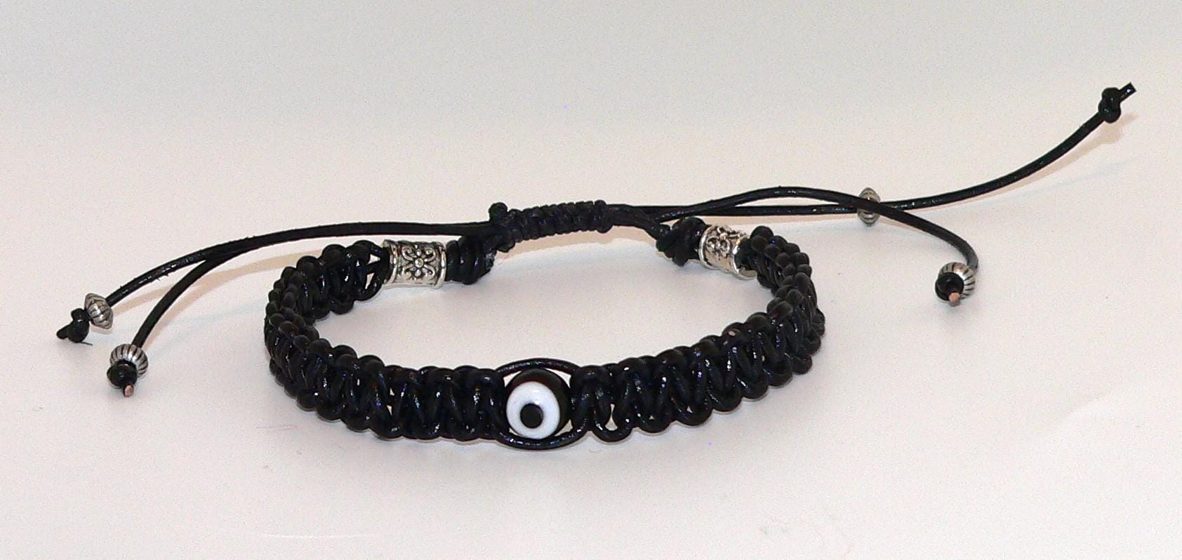 Handcrafted Genuine Leather Evil Eye Bracelet - Adjustable Paracord Style for Protection & Fashion