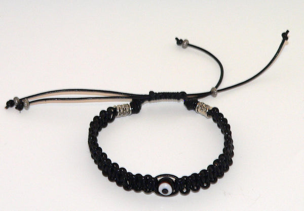 Handcrafted Genuine Leather Evil Eye Bracelet - Adjustable Paracord Style for Protection & Fashion