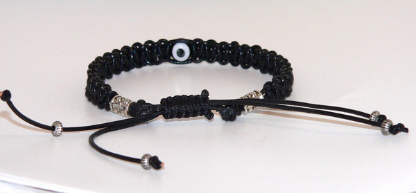 Handcrafted Genuine Leather Evil Eye Bracelet - Adjustable Paracord Style for Protection & Fashion