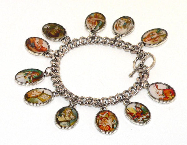 Enchanting Alice in Wonderland Charm Bracelet: Whimsical Jewelry Gift for Fans & Tea Party Enthusiasts