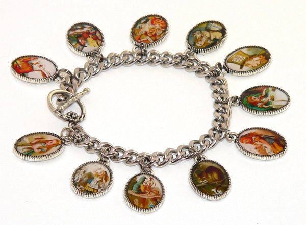 Enchanting Alice in Wonderland Charm Bracelet: Whimsical Jewelry Gift for Fans & Tea Party Enthusiasts