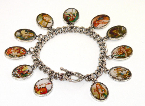 Enchanting Alice in Wonderland Charm Bracelet: Whimsical Jewelry Gift for Fans & Tea Party Enthusiasts