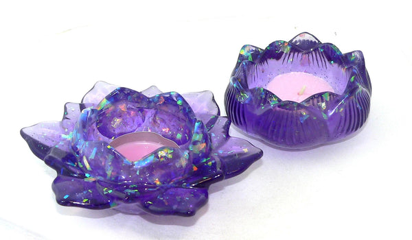 Handmade Purple Lotus Tealight Holders: Unique Floral Candle Set for Home Decor, Gifts & Ambiance