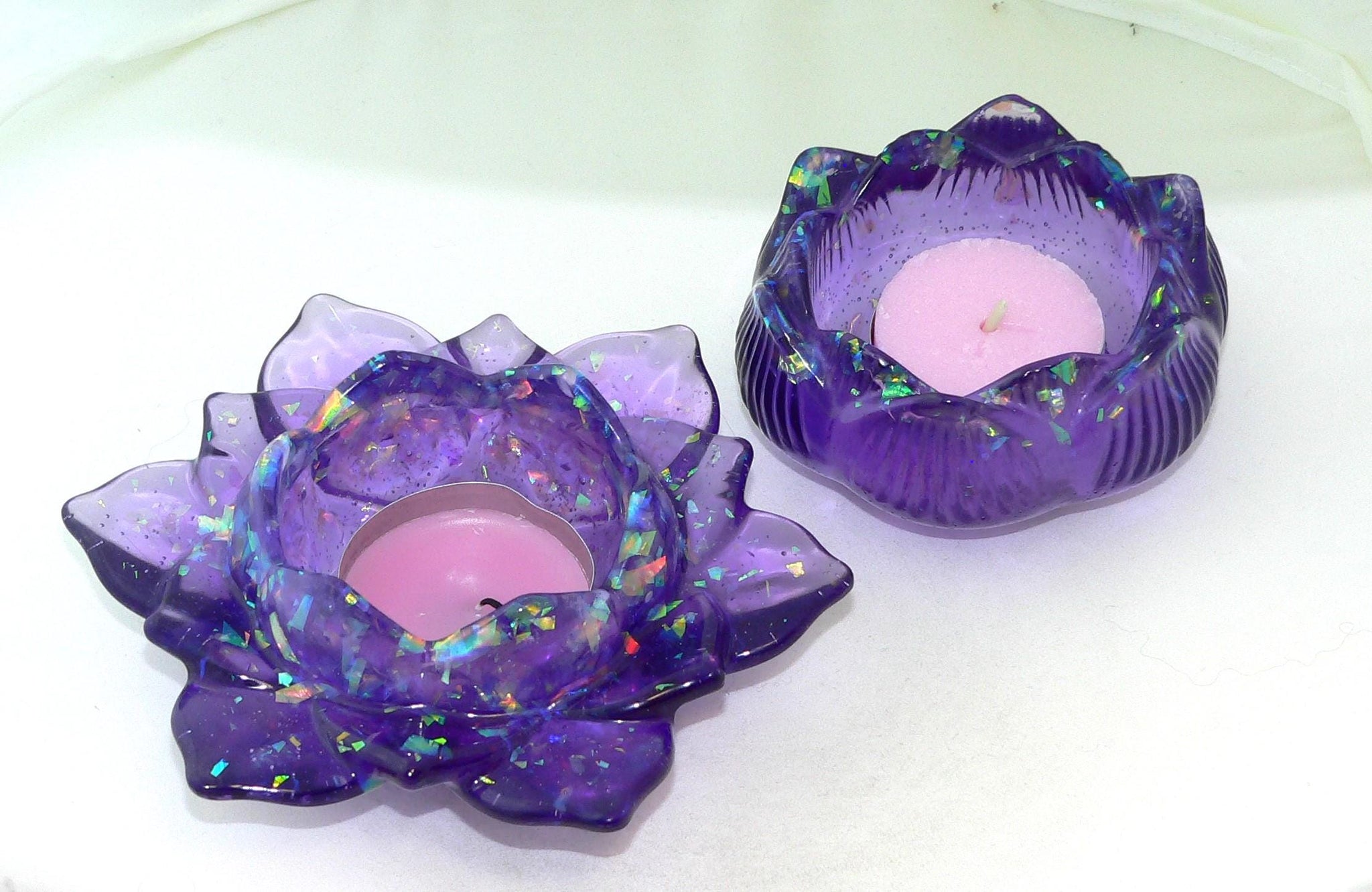 Handmade Purple Lotus Tealight Holders: Unique Floral Candle Set for Home Decor, Gifts & Ambiance