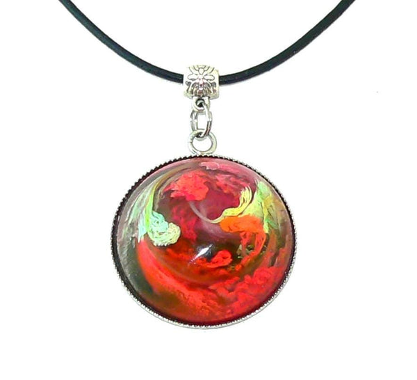 Orange Yellow Resin Petri Pendant: Feathered Boho Jewelry with Abstract Art Design
