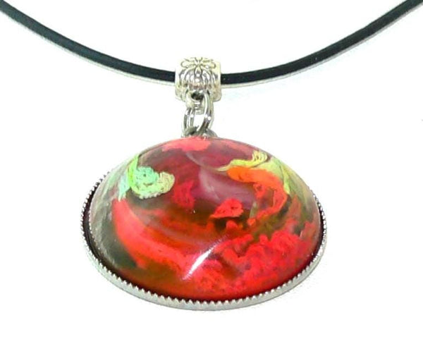 Orange Yellow Resin Petri Pendant: Feathered Boho Jewelry with Abstract Art Design