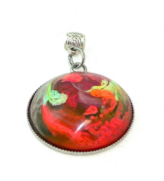 Orange Yellow Resin Petri Pendant: Feathered Boho Jewelry with Abstract Art Design