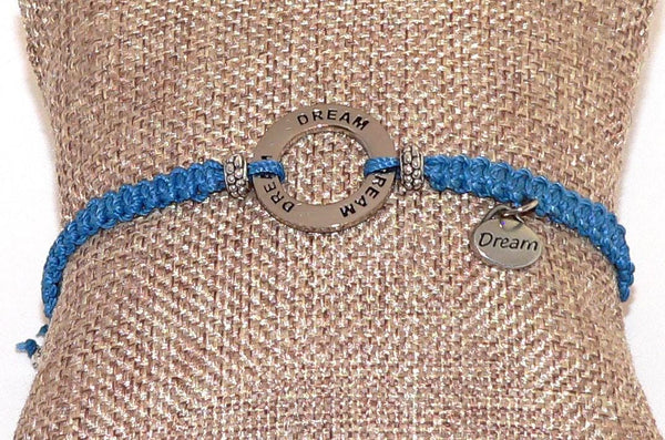 Handmade Blue Macrame Dream Affirmation Bracelet | Boho Style Jewelry | Positive Vibes & Handmade Gift Idea