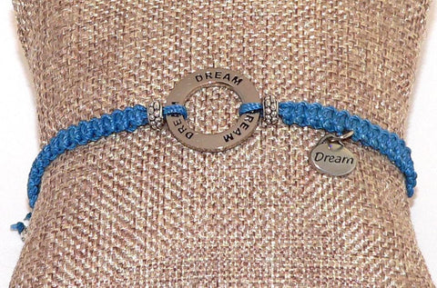 Handmade Blue Macrame Dream Affirmation Bracelet | Boho Style Jewelry | Positive Vibes & Handmade Gift Idea