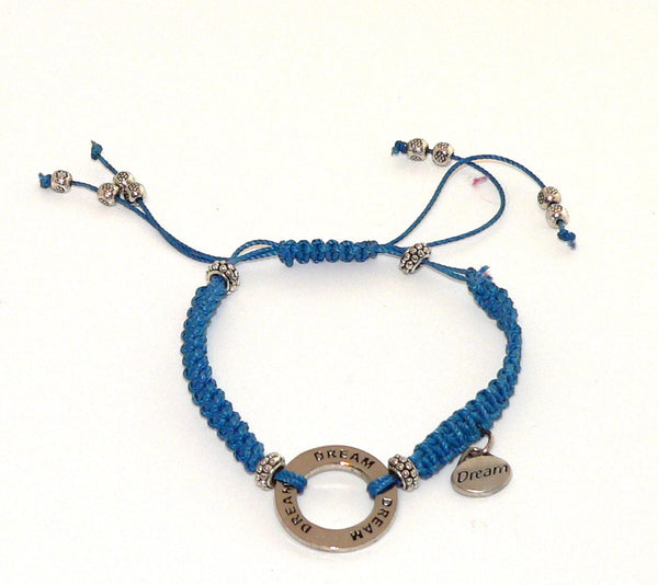 Handmade Blue Macrame Dream Affirmation Bracelet | Boho Style Jewelry | Positive Vibes & Handmade Gift Idea
