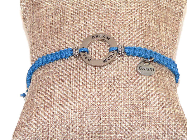 Handmade Blue Macrame Dream Affirmation Bracelet | Boho Style Jewelry | Positive Vibes & Handmade Gift Idea