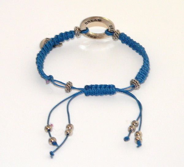 Handmade Blue Macrame Dream Affirmation Bracelet | Boho Style Jewelry | Positive Vibes & Handmade Gift Idea