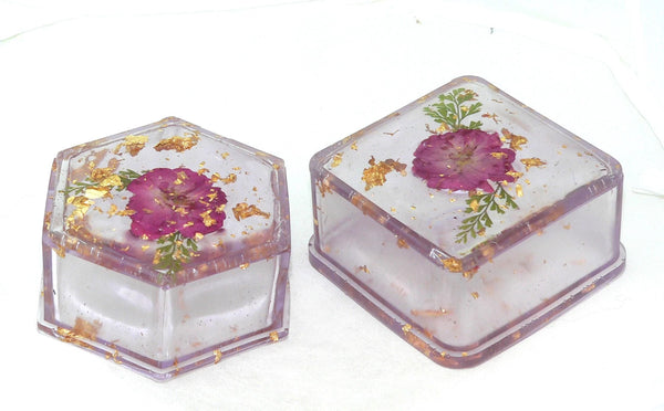 Handmade Dried Flower Trinket Box Set of Two – Rose Tinted Decorative Storage for Jewelry & Keepsakes