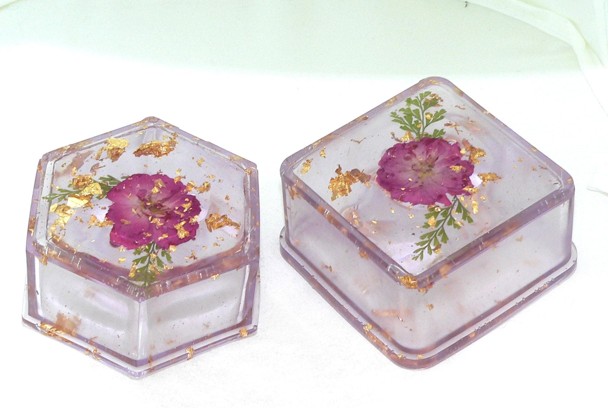 Handmade Dried Flower Trinket Box Set of Two – Rose Tinted Decorative Storage for Jewelry & Keepsakes