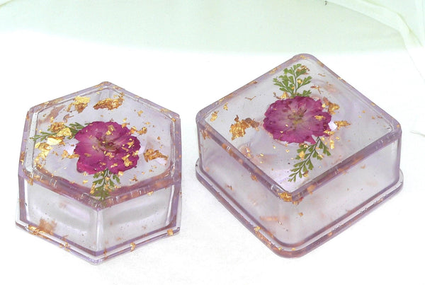 Handmade Dried Flower Trinket Box Set of Two – Rose Tinted Decorative Storage for Jewelry & Keepsakes