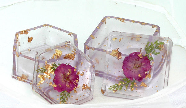 Handmade Dried Flower Trinket Box Set of Two – Rose Tinted Decorative Storage for Jewelry & Keepsakes