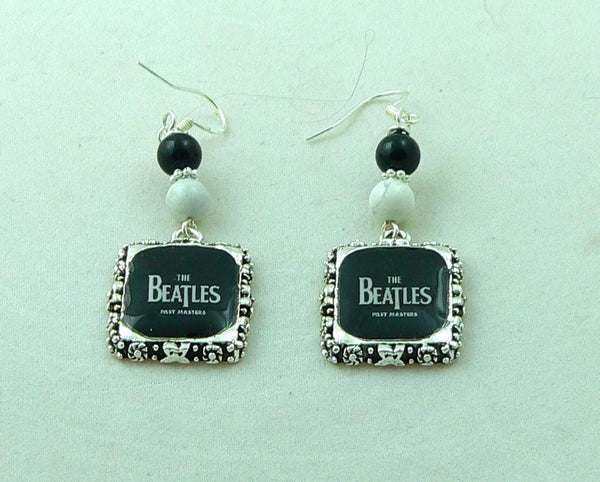 The Beatles Past Master Earrings The Beatles Altered Art Earrings with Onyx & Howlite, Unique Beatles Gift for Her, Music Lover Accessory