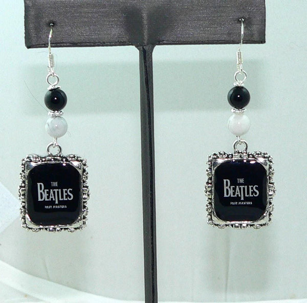 The Beatles Past Master Earrings The Beatles Altered Art Earrings with Onyx & Howlite, Unique Beatles Gift for Her, Music Lover Accessory