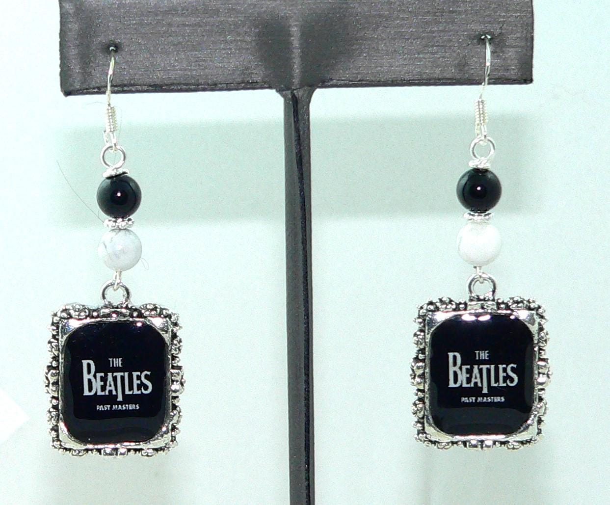 The Beatles Past Master Earrings The Beatles Altered Art Earrings with Onyx & Howlite, Unique Beatles Gift for Her, Music Lover Accessory