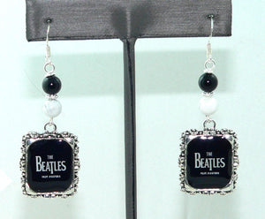 The Beatles Past Master Earrings The Beatles Altered Art Earrings with Onyx & Howlite, Unique Beatles Gift for Her, Music Lover Accessory