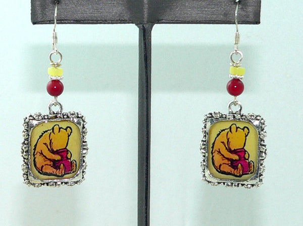 Classic Winnie the Pooh Earrings: Disney-Inspired Coral & Jasper Bead Jewelry for Collectors