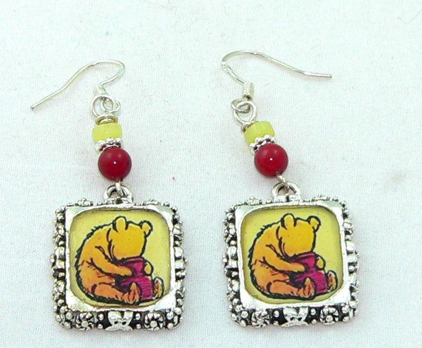 Classic Winnie the Pooh Earrings: Disney-Inspired Coral & Jasper Bead Jewelry for Collectors