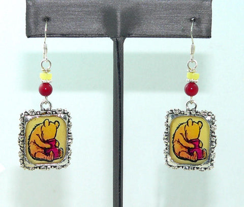 Classic Winnie the Pooh Earrings: Disney-Inspired Coral & Jasper Bead Jewelry for Collectors