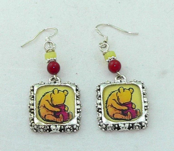 Classic Winnie the Pooh Earrings: Disney-Inspired Coral & Jasper Bead Jewelry for Collectors