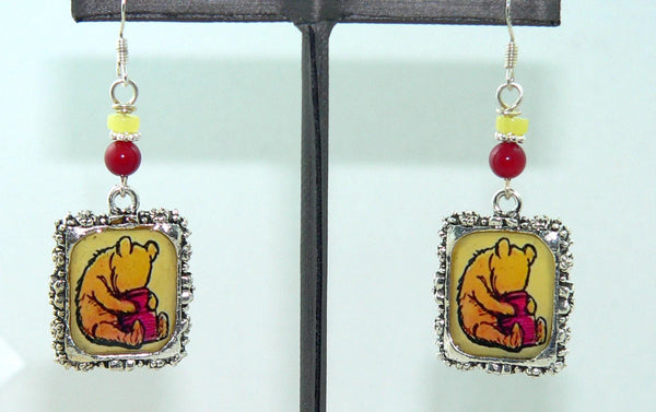 Classic Winnie the Pooh Earrings: Disney-Inspired Coral & Jasper Bead Jewelry for Collectors