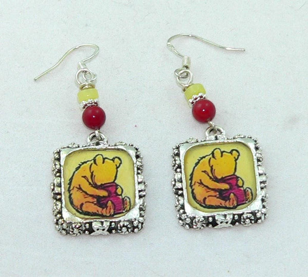 Classic Winnie the Pooh Earrings: Disney-Inspired Coral & Jasper Bead Jewelry for Collectors