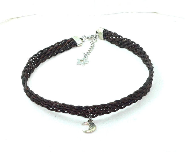 Celestial Leather Choker: Star & Moon Boho Necklace for Women - Handmade Bohemian Jewelry